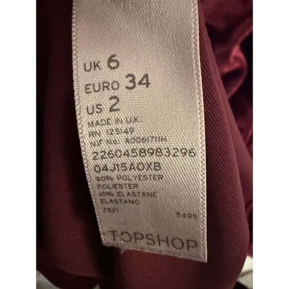 TOPSHOP | Crushed Velvet Skater Mini Sleeveless Dress Burgundy Whimsigoth Size 2 - Picture 6 of 7